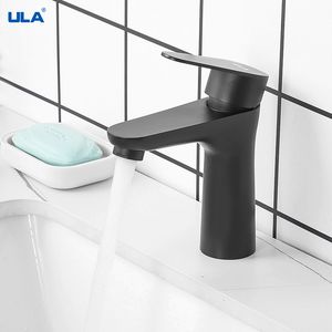 Bathroom Sink Faucets ULA Basin Faucet Black Brushed Bathroom Washbasin Mixer Tap Cold Water Mixer Taps Waterfall Bathroom Sink Faucet 230311