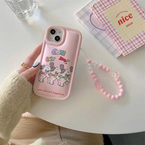 携帯電話のケースIns韓国ピンクの面白い子犬のソフトケースIMDバックカバーのブレスレットJ230310