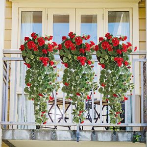 Dekorativa blommor 75 cm konstgjorda falska Begonia Bouquet Garland Bröllop Hem Dekoration Rattan Silk Basket Flower Vine Wall Hanging Decor