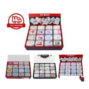 Storage Boxes Bins 12Pieces/Lot Portable Mini Metal Tin Box Mtiple Pattern Printing Makeup Jewelry Pill With Lid Gift Packing 2111 Dhmpa