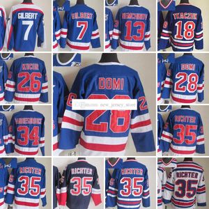 1926-1999 영화 레트로 CCM 하키 저지 자수 35 Mikerichter 7 Rodgilbert 13 Sergeinemchinov 18 Walttkaczuk 26 Joekocur 28 Tiedomi 빈티지 유니폼