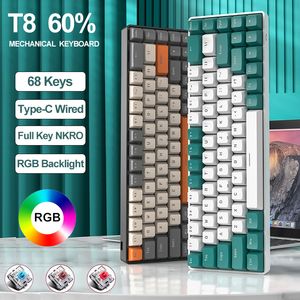 T8 68 klawisze RGB Mechaniczna klawiatura gier 60% mini type-C dostosowane mechaniczne klawiaturę NKRO dla tabletu