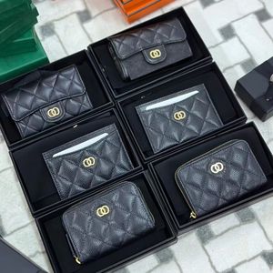 10 colors luxury Card Holders wallets Double c logo cardholder ambskin caviar Credit card slots with box Womens mans leather Coin Purses lady mini key pouch gift bag