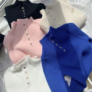Cardigan Children Sweater Autumn Winter Products Pullover Knitwear Girl Baby Solid Color Half High Collar Bottom Shirt Toddler Clothes 230310