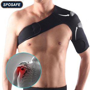 Back Support Sposafe Justerbar Gym Sports Care Single Shoulder Support Back Brace Guard Strap Wrap Belt Band Pads Black Bandage Men Women 230311