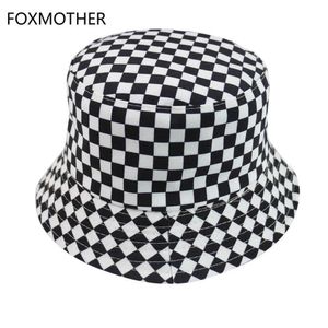HBP NOWOŚĆ szerokiej FoxMother Brim Blk White Plaid Check Check Hats Hats Caps Women Mens P230311