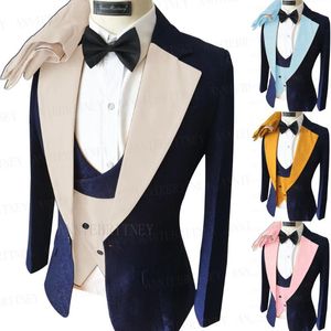 Men's Suits & Blazers 2023 Navy Blue Jacquard Suit Men 3 Pieces Tailored Slim Fit Groom Marriage Wedding Prom Dress Tuxedo Blazer Vest With