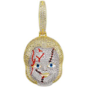 Hip Hop Movie Child's Play Pingente colares para homens mulheres diamantes de luxo desenho animado pingentes 18K Gold Bated Copper Zircões AN269E