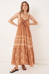 Kadın Mayo Vintage Chic Rayon Pamuk Günlük Yular Püskül Hippi Maksi Elbise Boho Tatil Yaz Bayanlar Plaj Kıyafetleri Kadınlar İçin