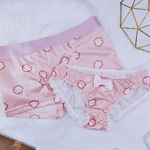 Unterhosen 2 Stück Paar Unterwäsche Niedliche bedruckte Milchseide für Männer Boxershorts Frauen Slips