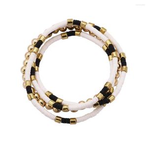 Brazalete 4 pcs/set zwpon bohemian polimer arcilla cuentas de arcilla pulseras elásticas para mujeres regalos de joyería de bola étnica de color de color de oro mixto