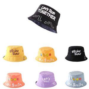 Wide Brim Hats Spring and Autumn Cartoon Letter Print Baby Fisherman Hat Cotton Bucket Hat Children Summer Toddler Boy Girl Panama Sun Hat P230311