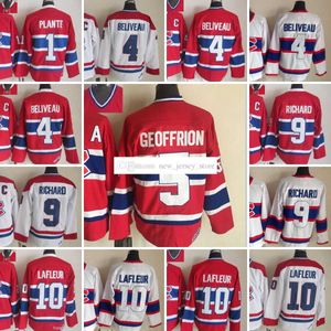 1909-1999 فيلم Retro CCM Hockey Jersey التطريز 4 Jeanbeliveau 10 Guylafleur 9 Mauricerichard 5 Berniegeoffrion 1 Jacquesplante Vintage Jerseys