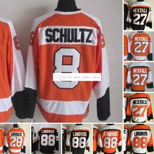 1967-1999 Filme Retro CCM Hockey Jersey Bordado 27 Ronhexttall 88 Ericlindros 26 Brianpropp 8 Daveschultz 28 ClaudeGiroux Vintage Jerseys White