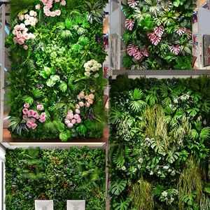 Fiori decorativi piante artificiali Wall Boxwood 50 50 cm Privacy anti-ultravioletto Sfondo Milan Lawn Plastic Decoration Accessori per la decorazione domestica in plastica