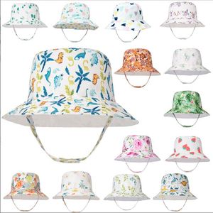 Baby Bucket Cap Double-sided Reversible Fisher Hats Kids Cartoon Round Top Wide Brim Fisherman Hat Boys Girls Summer Beach Caps Children Fashion Accessories LSK422