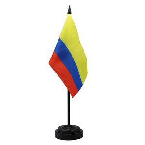 Баннерные флаги Colombia Desk Flag 14x21см небольшой мини -колумбийский офисный стол с базой для дома для декора для дома.