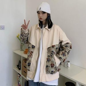 Men's Jackets 2023 Fashion Bear Printing Streetwear Bomber Couple Clothes Apricot/black Color Coats Casual Tend Outerwear M-XL