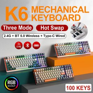 K3 Russian/EN 62/68/100 Keys RGB Gaming Mechanical Keyboard Hot-swap Three Mode Type C Wired 2.4G/BT5.0 Wireless Gaming Keyboard