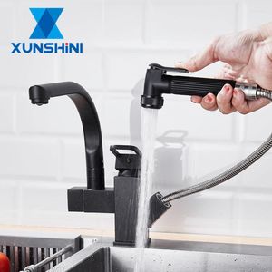 Kitchen Faucets XUNSHINI 360 Rotation Faucet With Pull Out Spray Two Handle And Cold Sink Mixer Washer Dishwasher