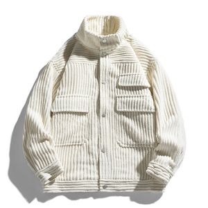 Męskie kurtki houzhou vintage corduroy cargo kurtka płaszcza mężczyzn Zielone zielone dorywcze paski luźne kurtki retro hip hop streetwearu jesień 230311