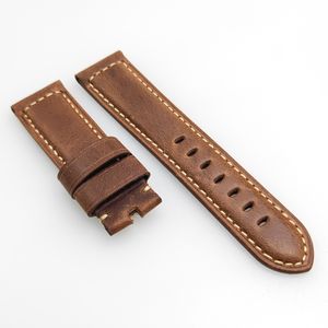 24 mm braunes Uhrenarmband aus wachsartigem Kalbsleder, passend für die Uhr PAM PAM111 Wirst