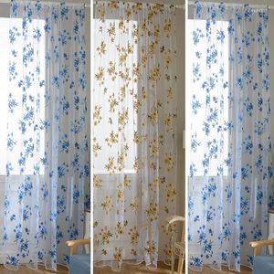 Curtain Floral Transparent Label Top Living Room Tulle Bedroom Print Elegant Comfort Panel