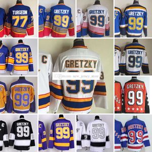 1967-1999 Filme Retro CCM Hockey Jersey Bordado 99 Waynegretzky 77 Pierreturgeon Vintage Jerseys Black Blue White