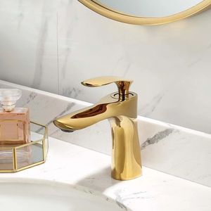 Bathroom Sink Faucets 1PC Gold Brass Wash Basin Faucet Sink Faucet Cold Waterfall Faucet Single Handle Deck Mounted For Bathroom Fixture 230311