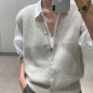 Women's Vests 4 Colors Sweater Vest Women Fall Spring Chic V-neck Elegant Pure Teen Sleeveless Knitwear Retro Loose Female Clothes Office