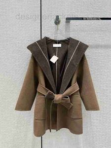 Women's Wool & Blends Designer Milan Runway New Autumn Winter Hooded Long Sleeve Coat Brand Same Style Outerwear FIP5