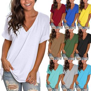 Camiseta feminina verão camiseta sólida damas sexy v pesco