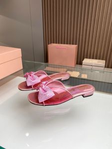 2023 new lady crystal bow high heel slipper sandals female Korean version square heel open toe flip-flops women's shoes