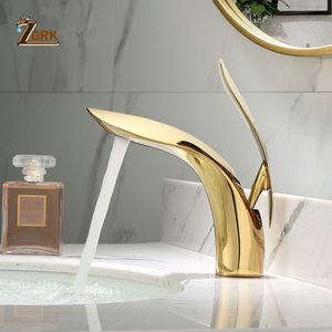 Rubinetti per lavabo da bagno Rubinetti per lavabo ZGRK Rubinetto per bagno elegante e miscelatore per lavabo con acqua fredda Finitura dorata Rubinetto per lavabo in ottone con finitura dorata Bianco 230311