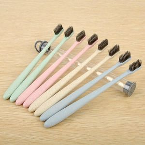 Soft Bamboo Charcoal Toothbrush Eco Friendly Wheat Straw Toothbrush Portable Hotel Home Travel Tooth Brush Oral Care 4 Colors