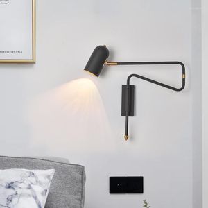 Wall Lamps Long Arm E27 Lamp Switch Rotatable Bedroom Vintage Sconce Reading Lighting Fixtures Gold Black Metal