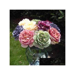 Dekorative Blumenkränze, Einzelkopf, künstliche Kunstseide, blühende Rose, Blumen, Blumen, Blattstrauß, Gartendekoration, Arrangement, DHR8L