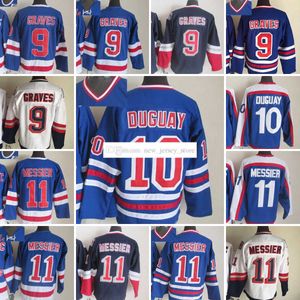 1926-1999 영화 레트로 CCM 하키 저지 자수 9 Adamgraves 10 Ronduguay 11 Markmessier Vintage Jerseys Blue White Orange