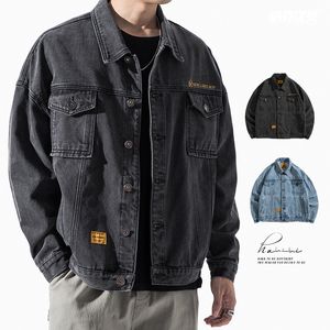 Jackets masculinos Marca da moda japonesa Jaqueta jeans de primavera masculina e outono versão coreana de All-Match Loose Macacles Black Jacket Men 230311