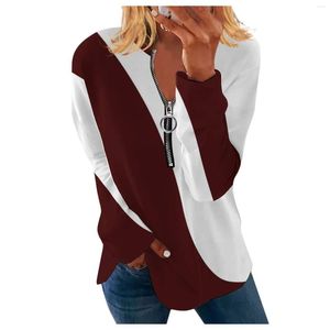 Kvinnor Bluses Zipper Patchwork Tank Top Women Long Sleeve Blue 2023 3D Abstract and Tops Fashion Plus Size Mujer