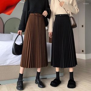 Skirts Spring Chiffon Harajuku High-waisted Pleated Skirt Women Women's Long Woolen Fashion Loose Black A-line