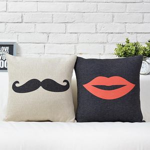 Pillow Case Love Cover Creative Wedding Cartoon Black Beard Red Lips Throw Pillowcase Wholesale