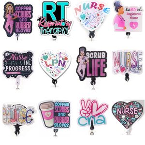 5 Pcs/Lot Fashion Key Rings Scrub Life RT LPN CNA Acrylic Retractable Medical Badge Holder Nurses Doctors ID Name Card For Healthcare Worker Accessories