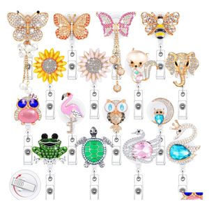 Other Office School Supplies L Retractable Name Card Badge Holder Crystal Id Reel Clip Rhinestone Cute Nursing With For Women Do S Dho38