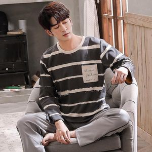 Men's Sleepwear Striped Pajamas Suit Sleep Set Cotton Nightgown Home Wear Men 2PCS Shirt Pants Sleepwear Lounge Intimate Lingerie Nightwear Robe 230311