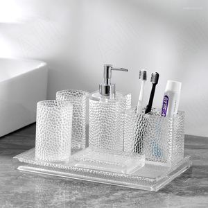 Bad-Zubehör-Set, einfaches Kunstharz-Badezimmer, fünfteilig, manuelles Basteln, Heim-Duschgel-Flasche, El-Desktop-Zahnbürstenhalter, Badezimmer-Zubehör