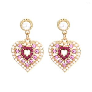 Dangle Earrings Temperament Colorful Crystal Pearl Love Drop For Women Girls Romantic Cute Pendant Party Jewelrys