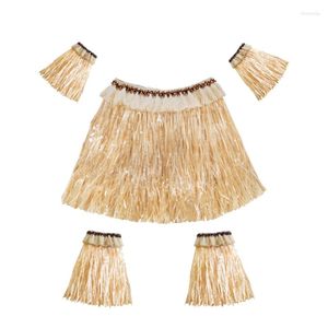 Christmas Decorations Hawaiian Grass Skirt Suit Elastic Arm Sleeve Feet Cover Hula Dance Costume Beach Summer Holiday Wedding Party Fa