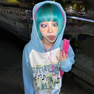 HADEIES للسيدات Sweatshirts Karrram Y2K Aesthetics 00S Harajuku Kawaii Pullover Fairycore Gatwork Sweatshirt Egirl Mall Goth Goth Streetwear 230310