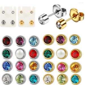 Kolczyki stadnonowe 2PCS stalowe kolczyki Stunki Uch Ear Pistolet Birthstone Gem Złota/srebrny kolor tragus biżuteria do ciała